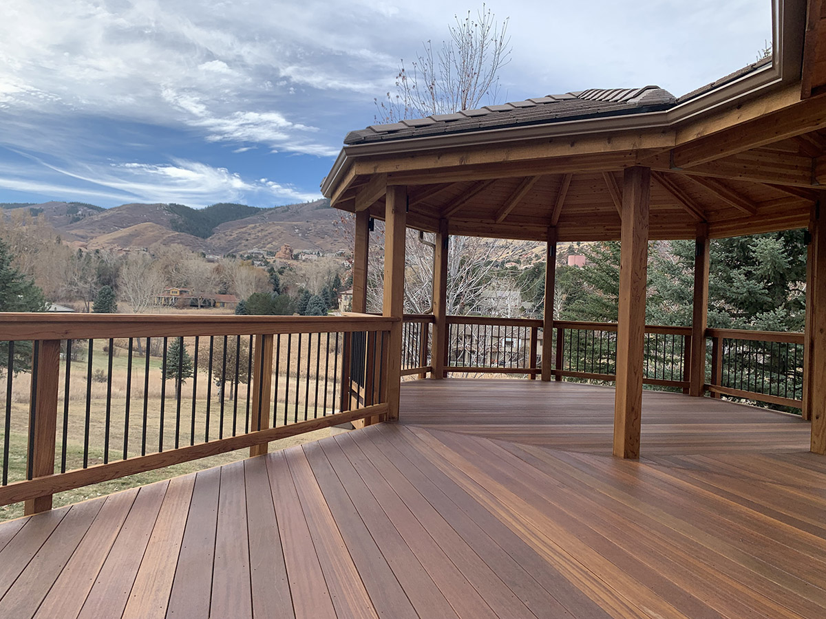 natural wood deck with gazebo